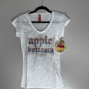 Vintage Y2K Apple Bottoms Rhinestone Women’s V Neck Mesh Sheet Shirt